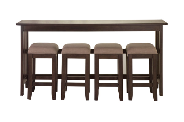 Console Table With 4 Stools - Dark Brown