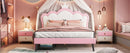 Full Size Princess Bed With Crown Headboard and 2 Drawers, Full size Platform Bed with Headboard and Footboard,White+Pink