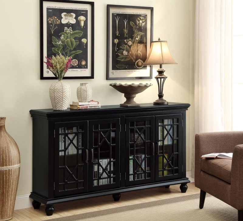 Kovu - 4 Door Wood Lattice Storage Accent Cabinet - Black