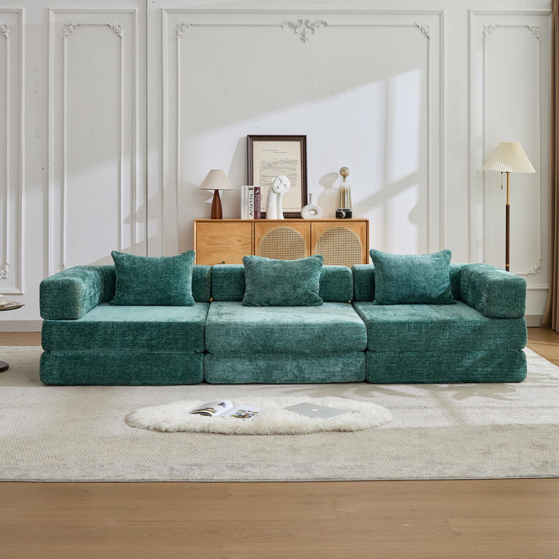 Convertible Floor Sofa Bed With Fixed Shape Frame, Boneless Modular Sectional Sofa, For Living Room - Dark Green