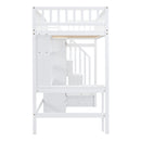 Twin size Loft Bed with Bookshelf,Drawers,Desk,and Wardrobe-White