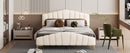 Platform Bed With Thick, Stylish Stripe Decorated Bedboard And Elegant Leg