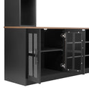 Wall Unit Entertainment Center With Bookshelves For TVs Up To 80", Tempered Glass Doors And Adjustable Shelves