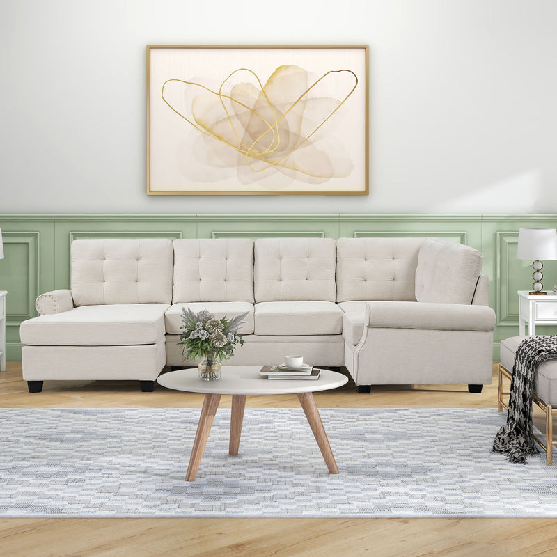 Modern U-Shaped Corner Sectional Sofa Upholstered Linen Sofa Couch For Living Room