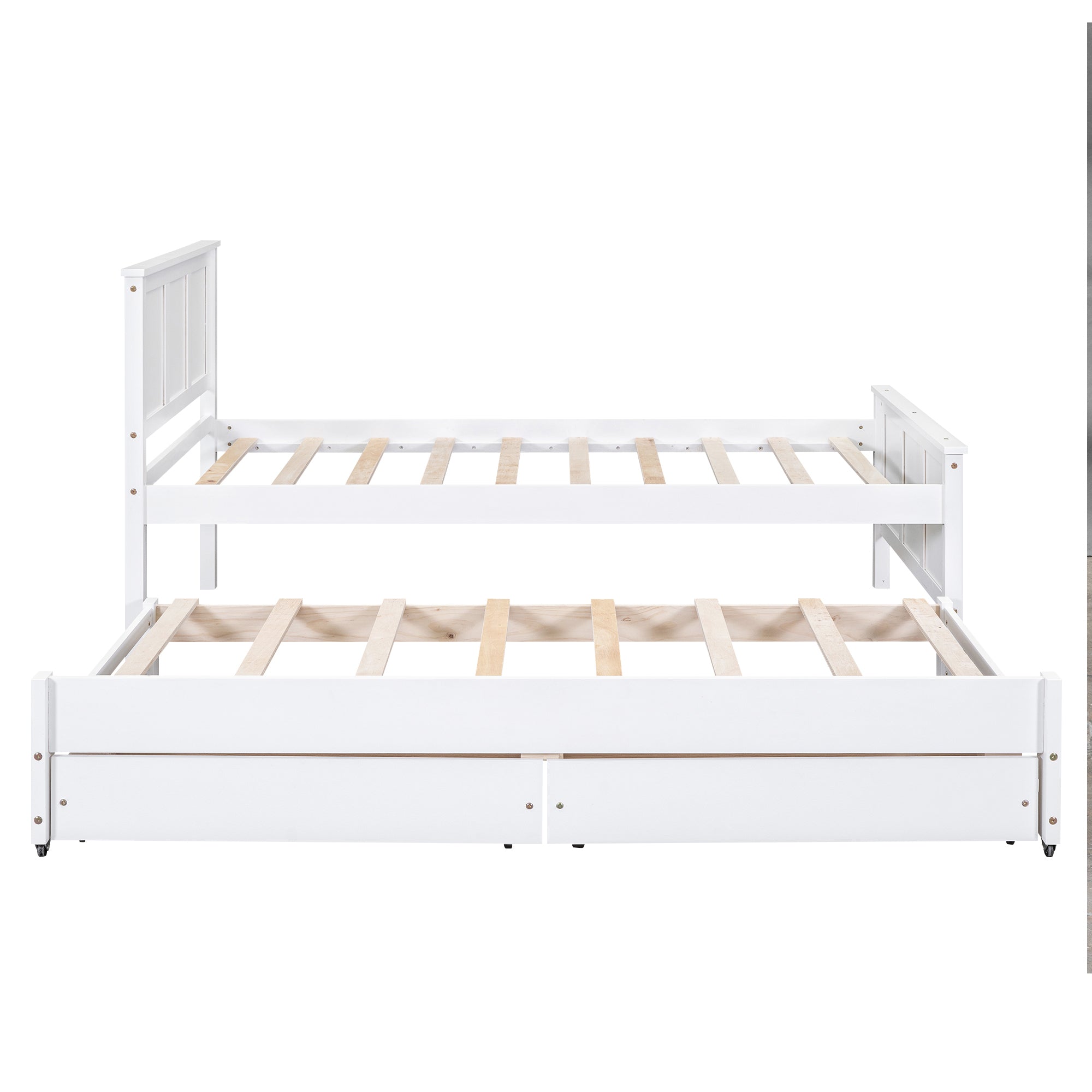 Twin Size Platform Bed with Trundle and Drawers, White - Atlantic Fine Furniture Melbourne FL