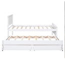 Twin Size Platform Bed with Trundle and Drawers, White