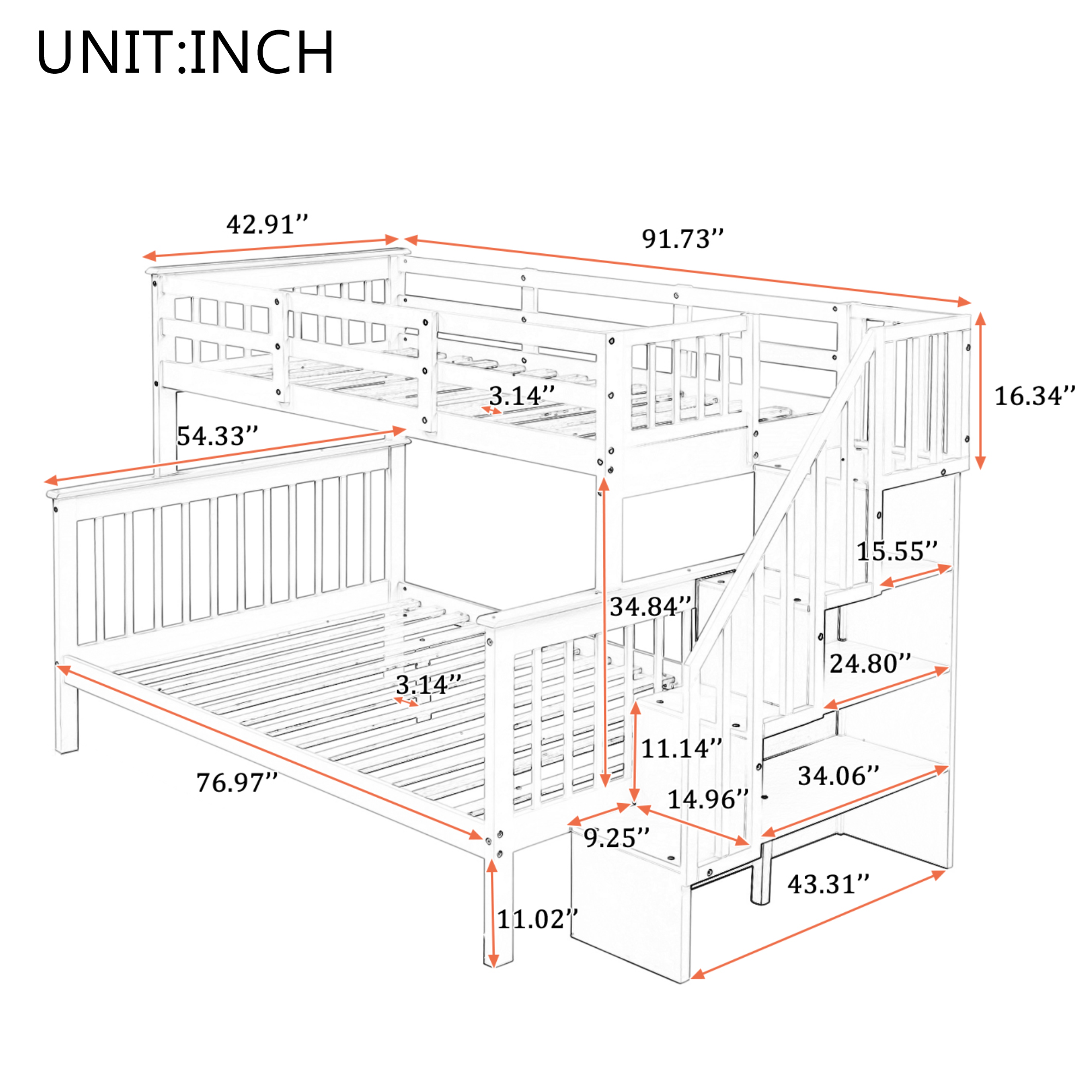 Stairway Twin-Over-Full Bunk Bed with Storage and Guard Rail for Bedroom, White color(OLD SKU :LP000019AAK) - Atlantic Fine Furniture Melbourne FL
