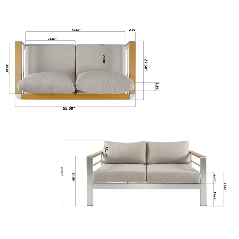 Cora - Outdoor Patio Aluminum 4 Pieces Chat Set - Beige / Natural / Silver