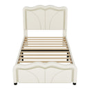 Upholstered Platform Bed & Curve Shaped And Height Adjustable Headboard, LED Light Strips