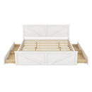 King Size Wooden Platform Bed with Four Storage Drawers and Support Legs, White