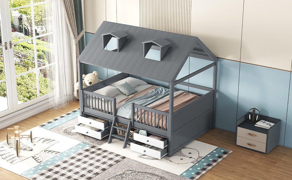 Full Size Wood Bed House Bed Frame,Gray - Atlantic Fine Furniture Melbourne FL