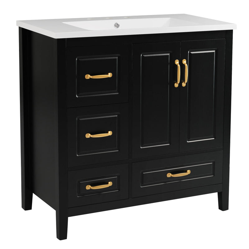 Bathroom Vanity With Sink, Soft Closing Doors & Drawers, Metal Handles