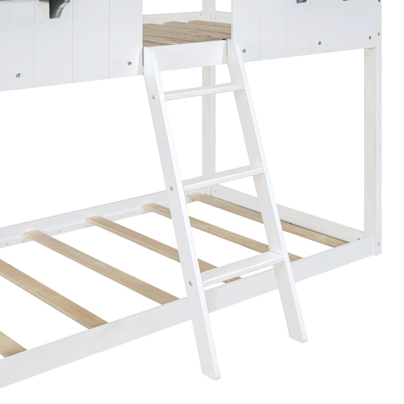 Twin Over Twin Bunk Bed With Roof, Window, Guardrail, Ladder