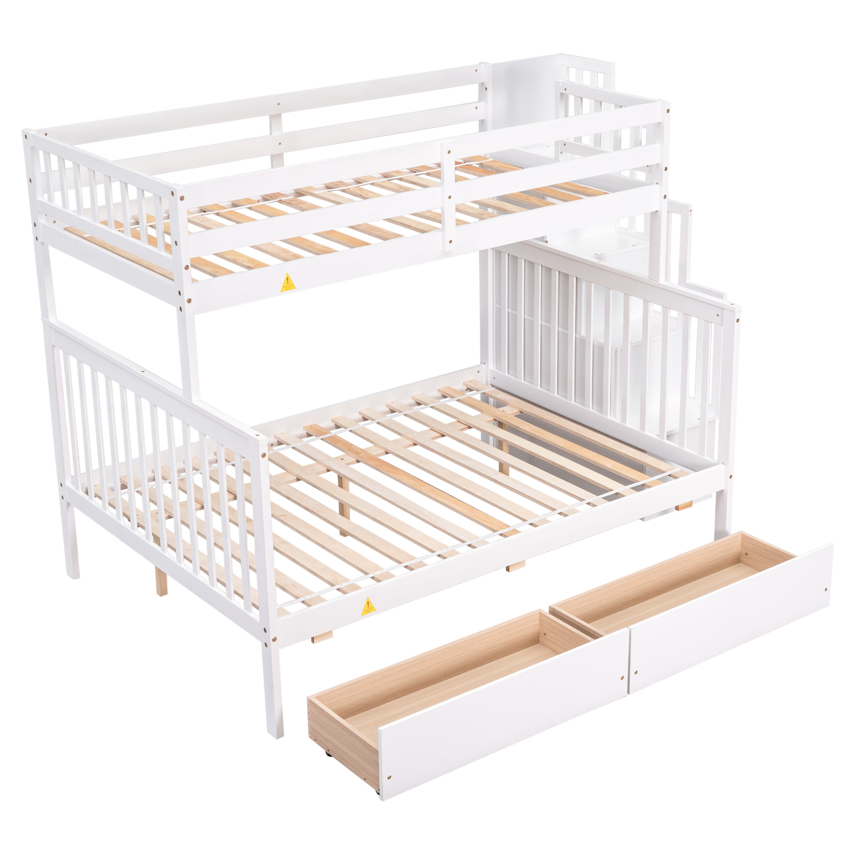 Twin Over Full Bunk Bed with 2 Drawers and Staircases, Convertible into 2 Beds, the Bunk Bed with Staircase and Safety Rails for Kids, Teens, Adults, White - Atlantic Fine Furniture Melbourne FL