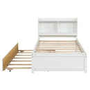 Twin Bed with Trundle,Bookcase,White