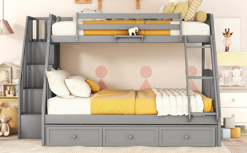 Bunk Bed With Drawers, Ladder And Storage Staircase