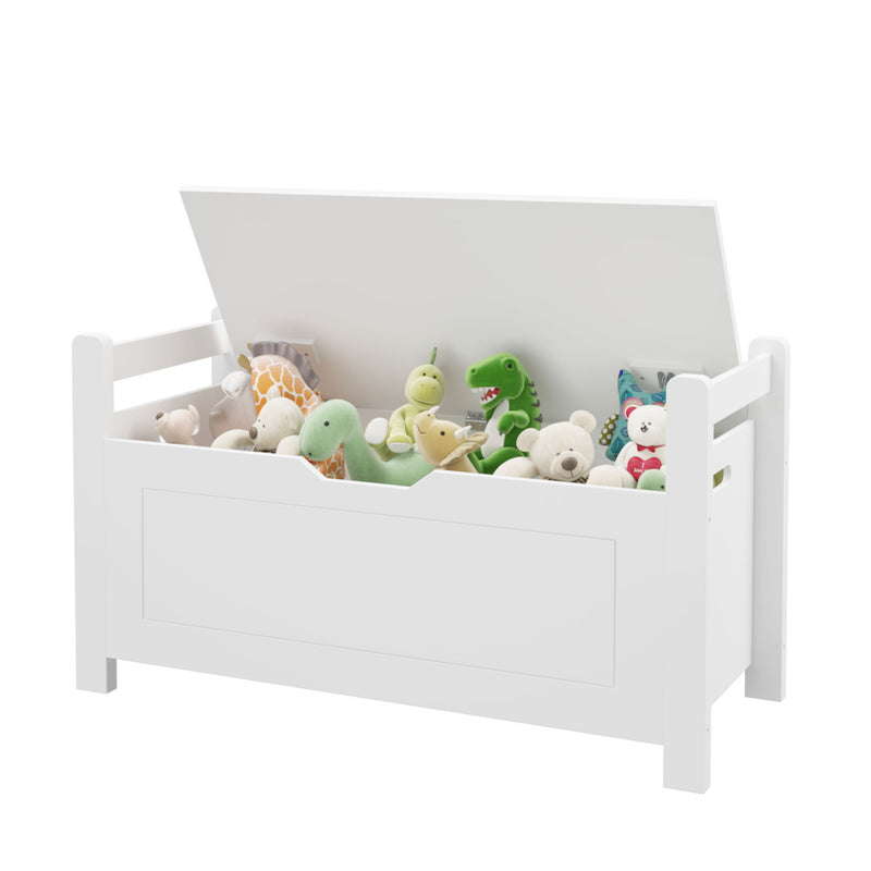 Toy Box Chest, Storage Trunk With Flip Top Lid And Safety Hinge - White