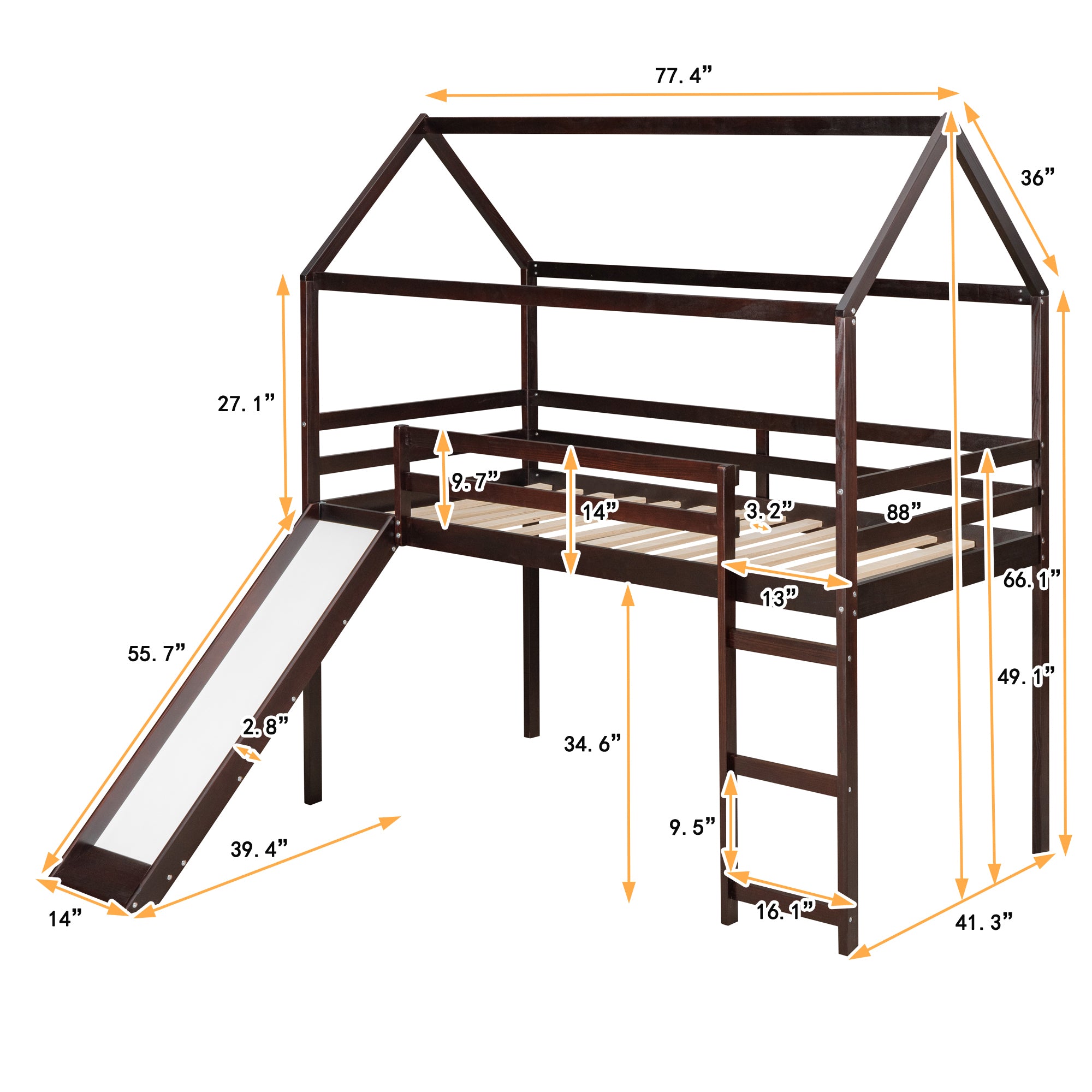 Twin Loft Bed with Slide, House Bed with Slide,Gray(OLD SKU :WF286245AAP) - Atlantic Fine Furniture Melbourne FL
