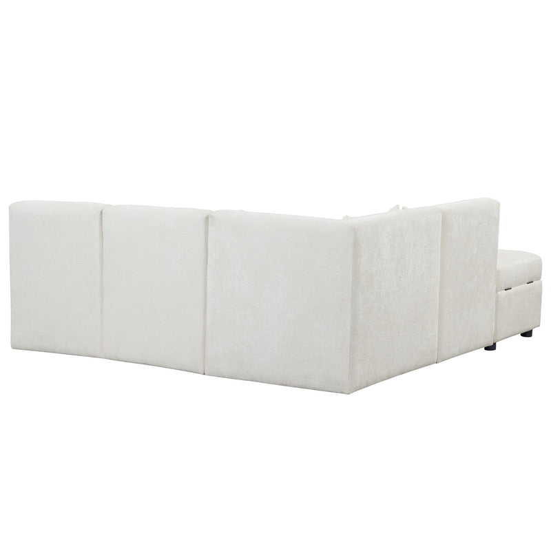 Free-Combined Sectional Sofa 5 Seater Modular Couches With Storage Ottoman, 5 Pillows For Living Room