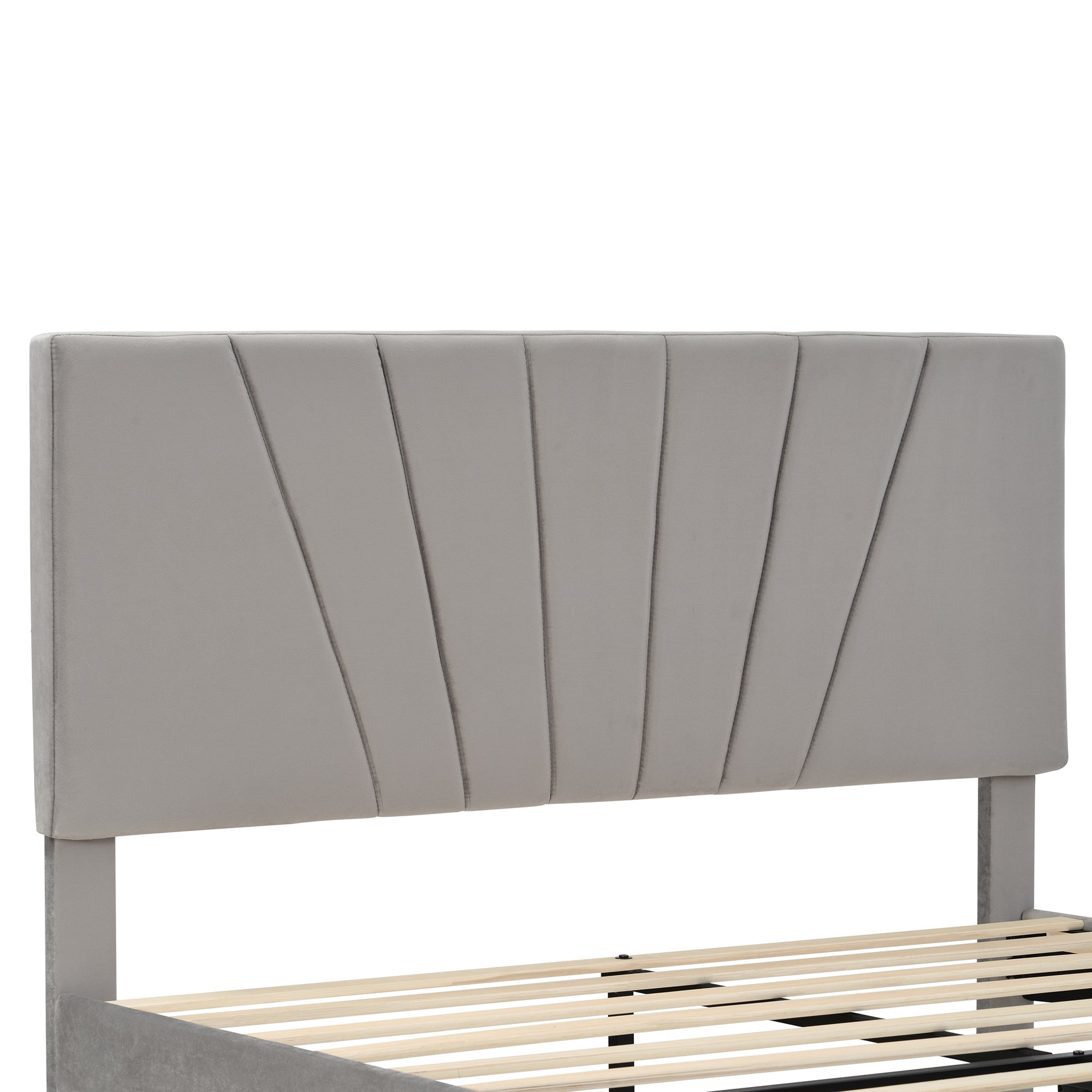 Queen Size Storage Bed Velvet Upholstered Platform Bed with a Big Drawer - Gray - Atlantic Fine Furniture Melbourne FL