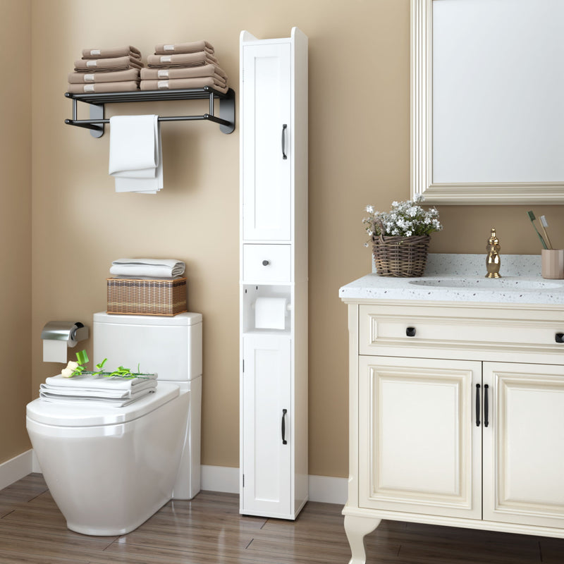 Slim Tall Bathroom Storage Cabinet With Adjustable Shelves, 2 Doors Freestanding Cabinet - White