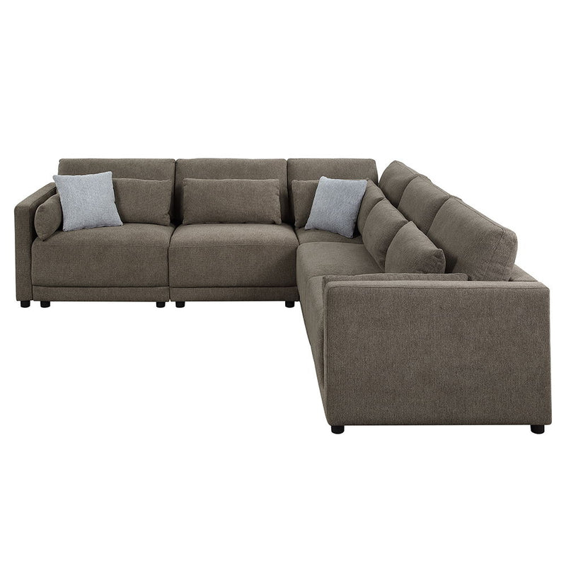 Rylie - Modular Wedge With 3 Pillows - Brown Linen