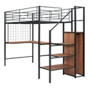Loft Bed With Desk And Grid, Stylish Frame With Lateral Storage Ladder And Wardrobe