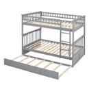 Full over Full Bunk Bed with Twin Size Trundle, Convertible Beds, Gray