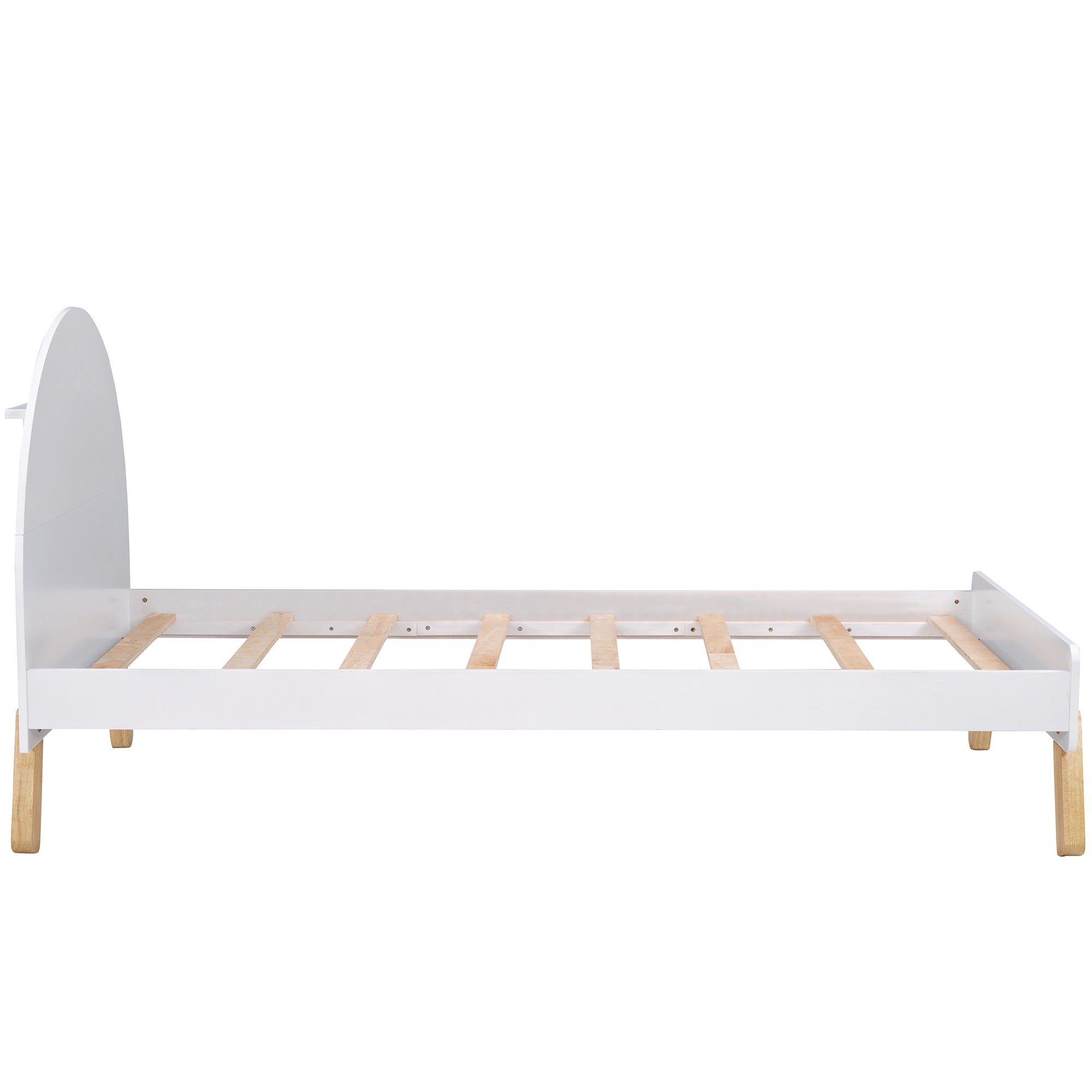 Wooden Cute Platform Bed With Curved Headboard,Twin Size Bed With Shelf Behind Headboard,White - Atlantic Fine Furniture Melbourne FL