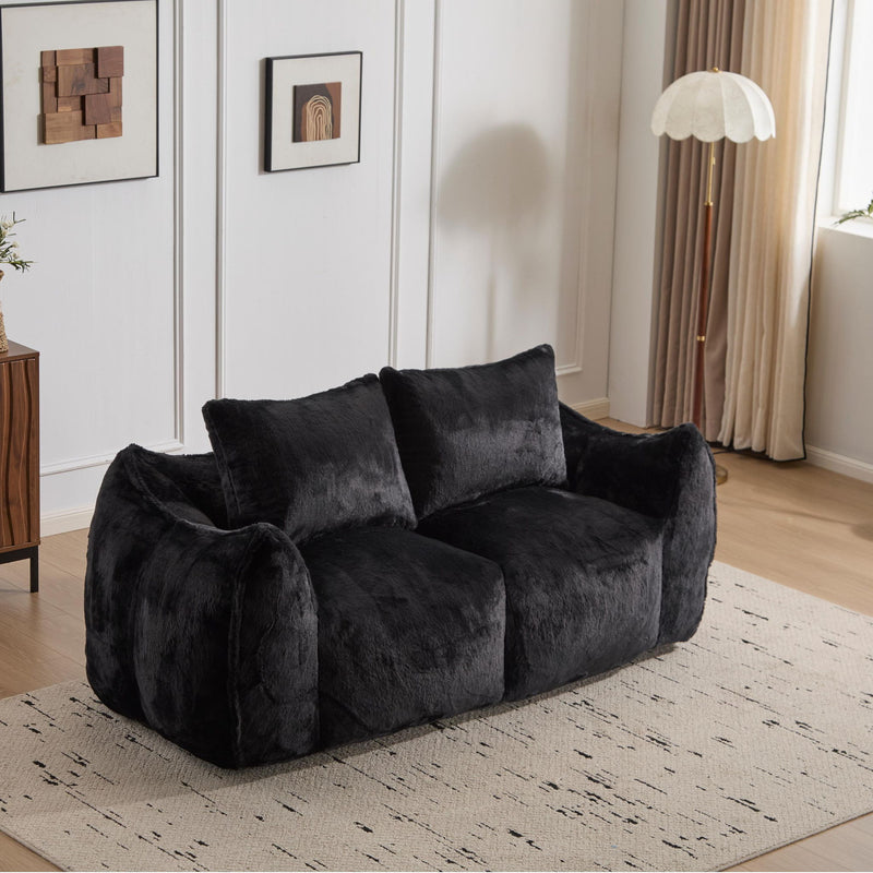 Giant Bean Bag Couch, Ultra Soft Fluffy Loveseat For Living Room Reading Chair With Pillows - Black