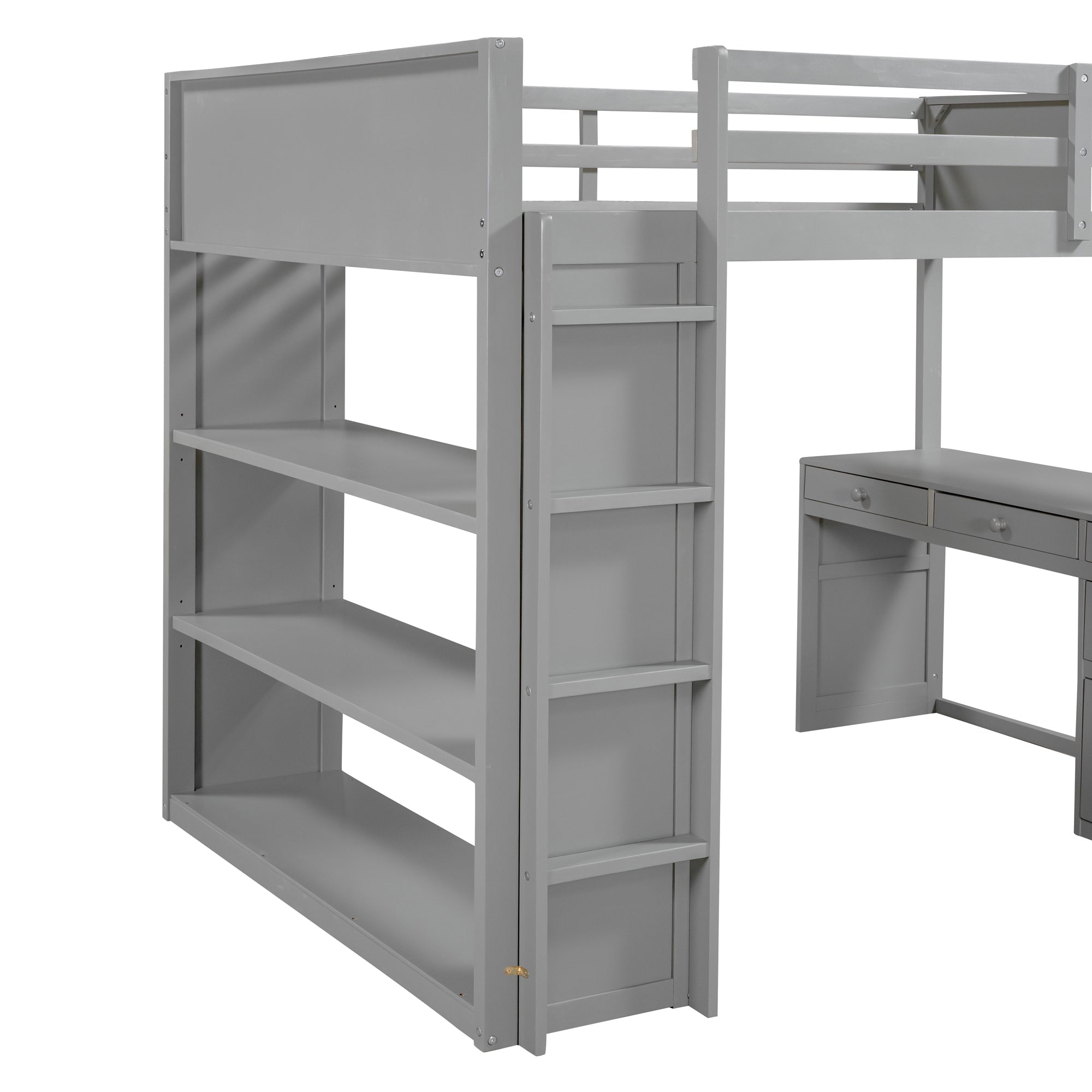Full Size Loft Bed with Ladder, Shelves, and Desk, Gray - Atlantic Fine Furniture Melbourne FL