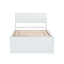 Modern Twin Bed Frame With 2 Drawers For White High Gloss Headboard and Footboard With Washed White Color