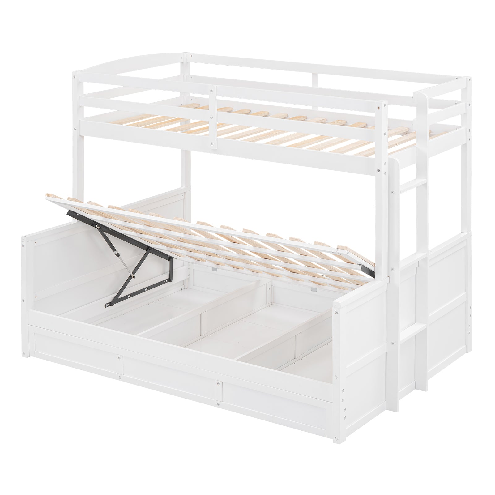 Wood Twin over Full Bunk Bed with Hydraulic Lift Up Storage, White - Atlantic Fine Furniture Melbourne FL