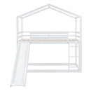 Twin Over Twin Bunk Bed with Roof, Slide and Ladder, White