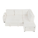 Pull-Out L-Shaped Sectional Sofa With Movable Ottoman And Stool, Large Storage Space, A Cup Holder, And 2 USB Ports For Living Room