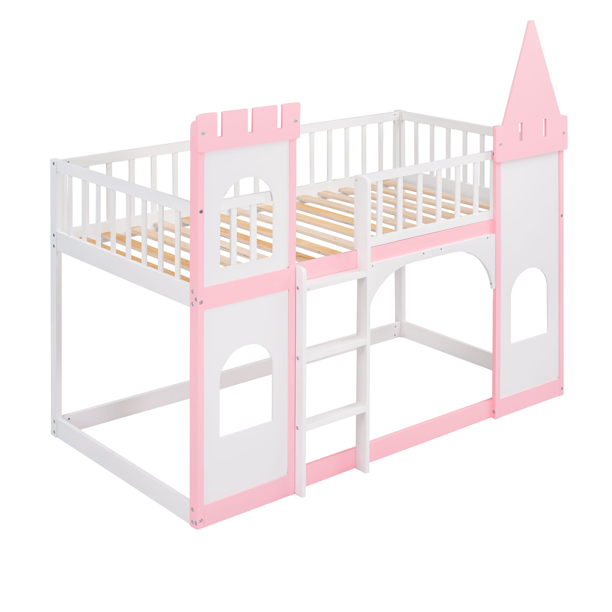 Twin Over Twin Castle Bunk Bed with Ladder - Pink - Atlantic Fine Furniture Melbourne FL