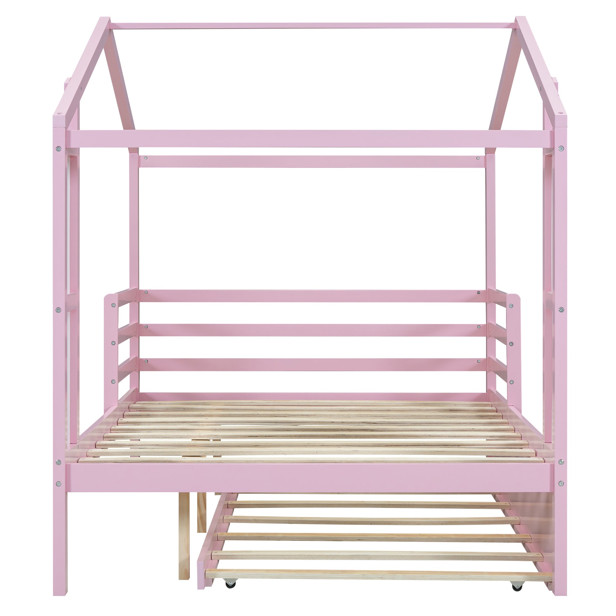 Full Size Wood House Bed with Fence and Writing Board, Pink - Atlantic Fine Furniture Melbourne FL