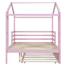 Full Size Wood House Bed with Fence and Writing Board, Pink