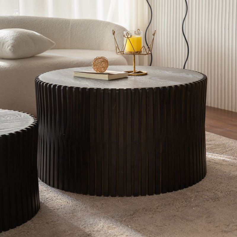 Cylindrical Coffee Table With Vertical Texture Relief