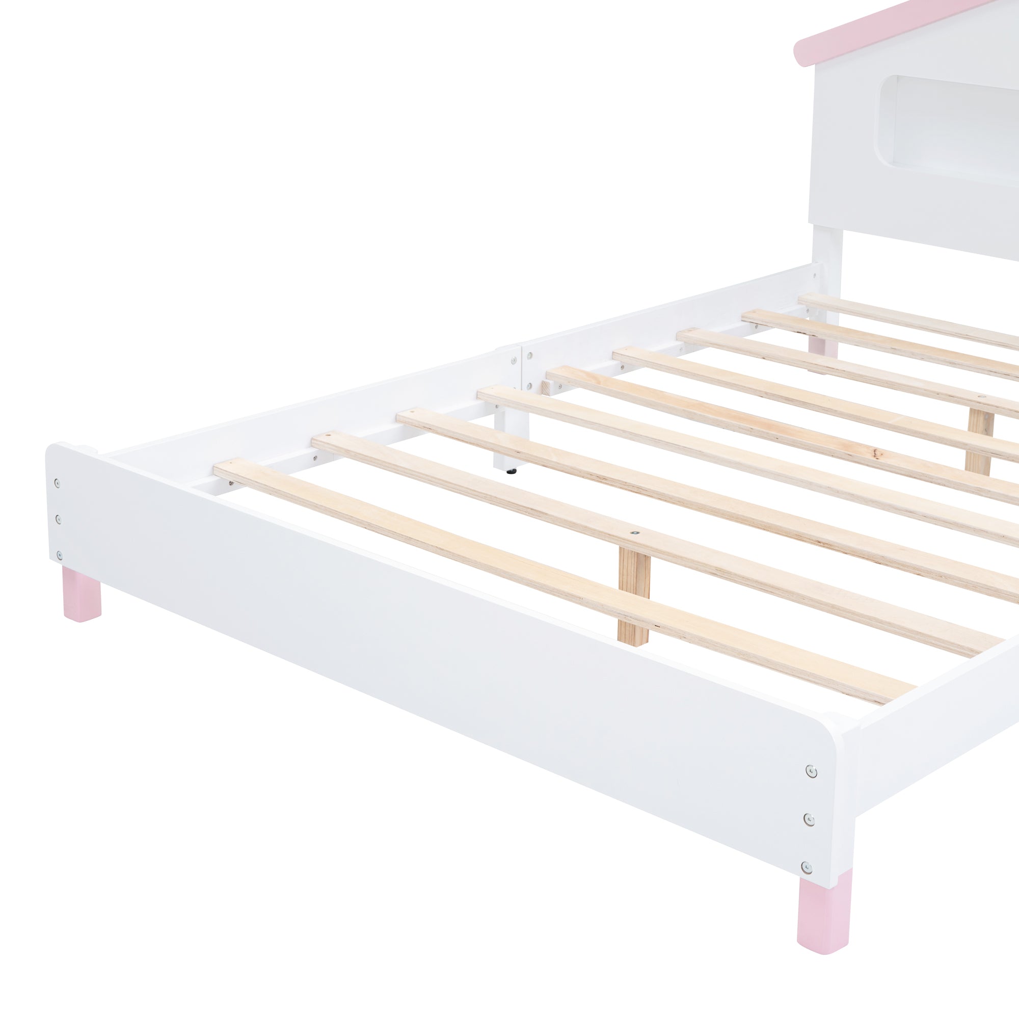 Full Size Wood Platform Bed with House-shaped Headboard and Motion Activated Night Lights (White+Pink) - Atlantic Fine Furniture Melbourne FL