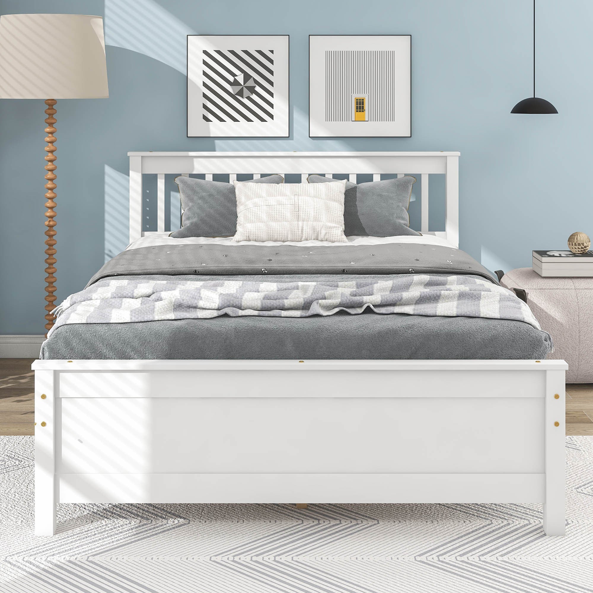 Full Bed with Headboard and Footboard,with 2 Nightstands,White - Atlantic Fine Furniture Melbourne FL