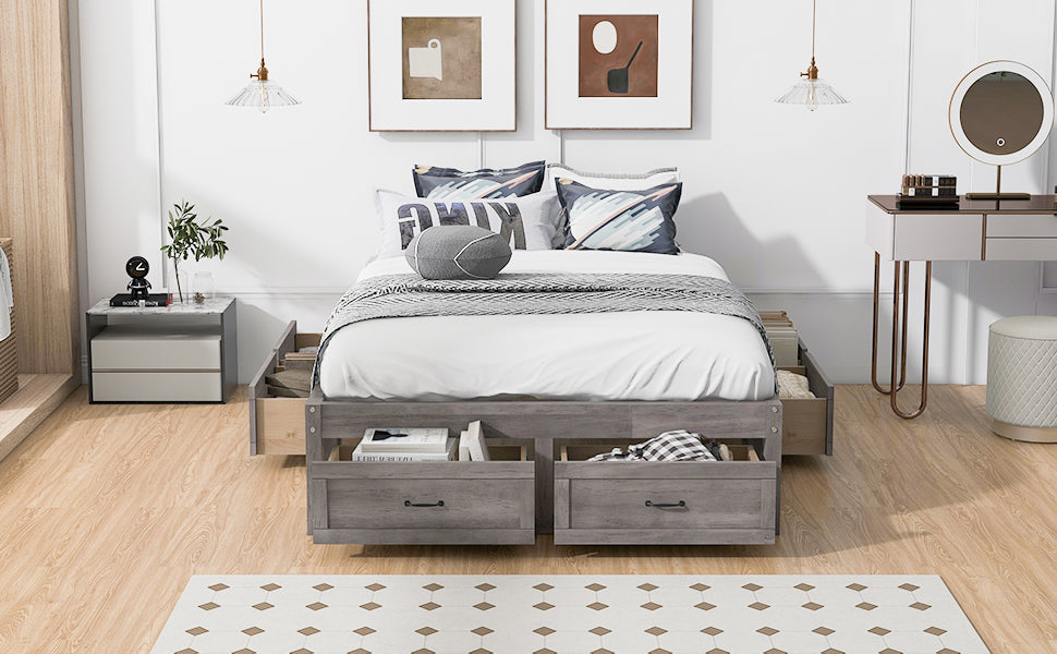 Full Size Platform Bed with 6 Storage Drawers,Antique Gray - Atlantic Fine Furniture Melbourne FL