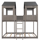Full Over Full WoodBunk Bed with Roof, Window, Guardrail, Ladder(Antique Gray)( old sku: LT000031AAE )