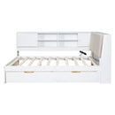 L-Shaped Daybed Corner Bed Under Bed Drawers With Storage Bookcase And Upholstered Headboard And USB Charging Ports