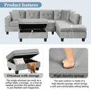 Modern Sectional Sofa With Storage Ottoman, L - Shape Couch With 2 Pillows And Cup Holders