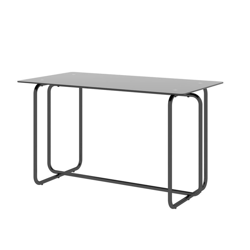 Rectangle Dining Table With Metal Frame, Tempered Glass Dining Table For Kitchen Room - Black