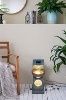 Sculptural Water Fountain With Bowl Basin, With Light And Pump, For Indoor And Outdoor - Brown / Black