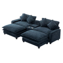 Sectional Sofa Chenille Upholstered Sofa With Two Removable Ottoman, Two USB Ports, Two Cup Holders And Large Storage Box For Living Room