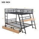 Full Size Bunk Bed With Built In Desk, Light, And 2 Drawers - Black