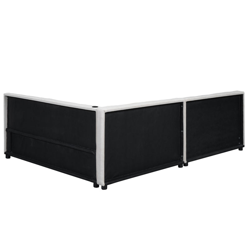 Modern Upholstered Platform Bed With USB Ports And LED Belt